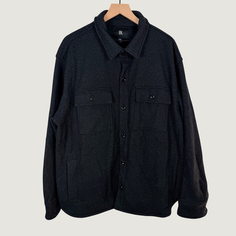 Banana Republic Mens XXL Wool Blend Twill Shirt Jacket Charcoal Grey Shacket